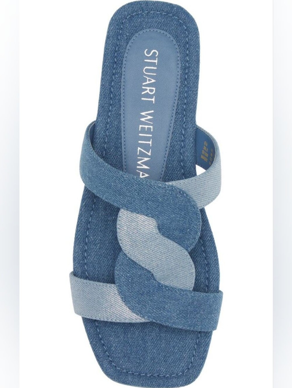 Stuart Weitzman Ibiza Two-Tone Denim Blue Braided Slide Sandal Size 10